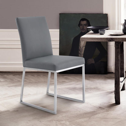 Armen Living - Trevor Contemporary Dining Chair in Brushed Stainless Steel and Gray Faux Leather (Set of 2) - LCTRCHBSGR veiw 9