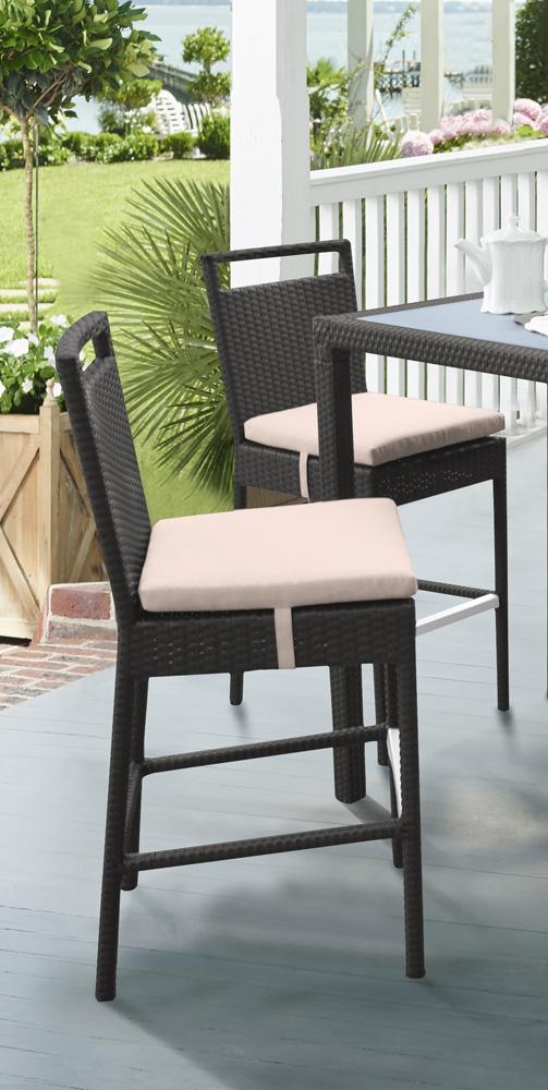 Armen Living - Tropez Outdoor Patio Wicker Barstool with Water Resistant Beige Fabric Cushions - LCTRBABE_CLOSEOUT veiw 8