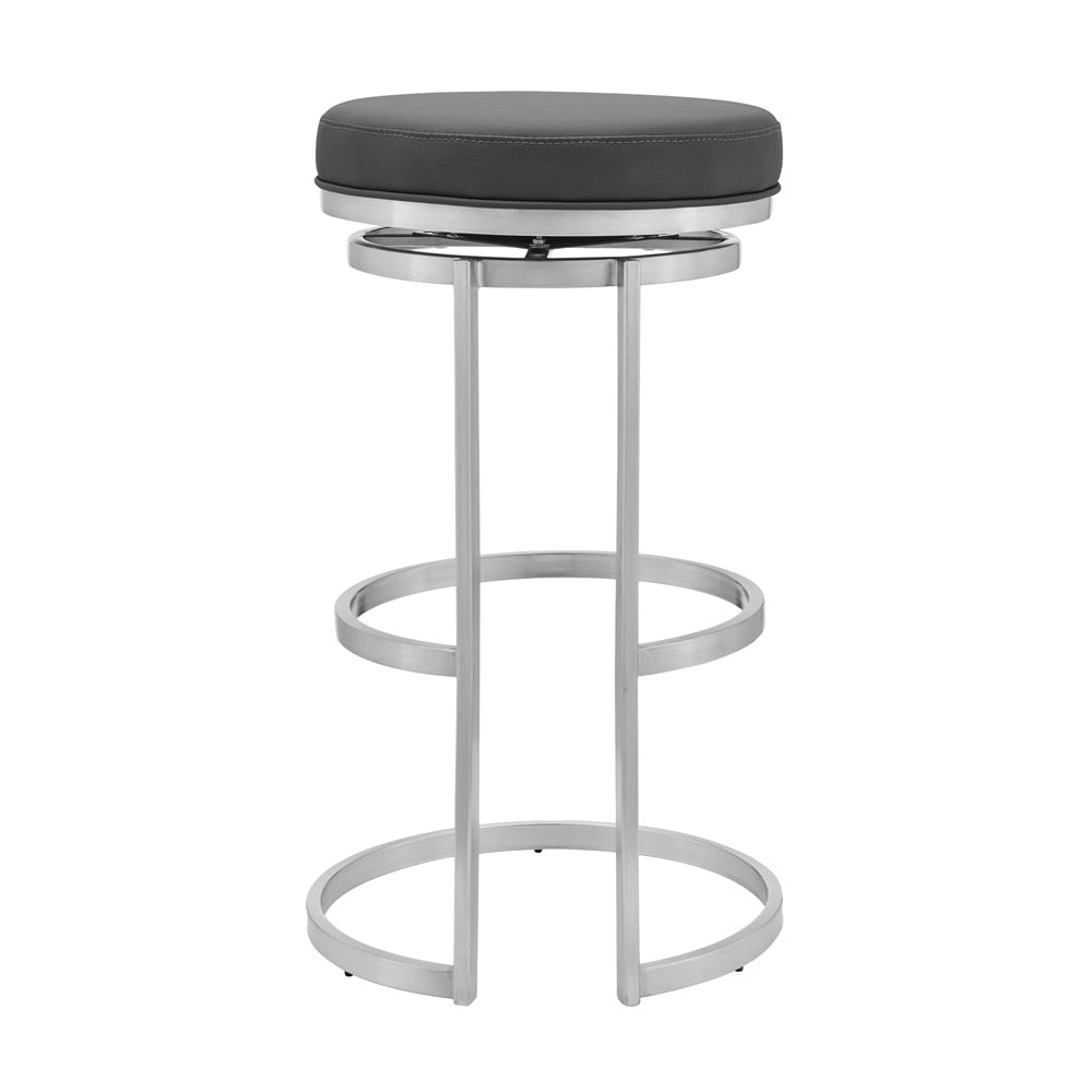 Armen Living - Vander 30in Gray Faux Leather and Brushed Stainless Steel Swivel Bar Stool - LCVDBABSGR30_CLOSEOUT veiw 1