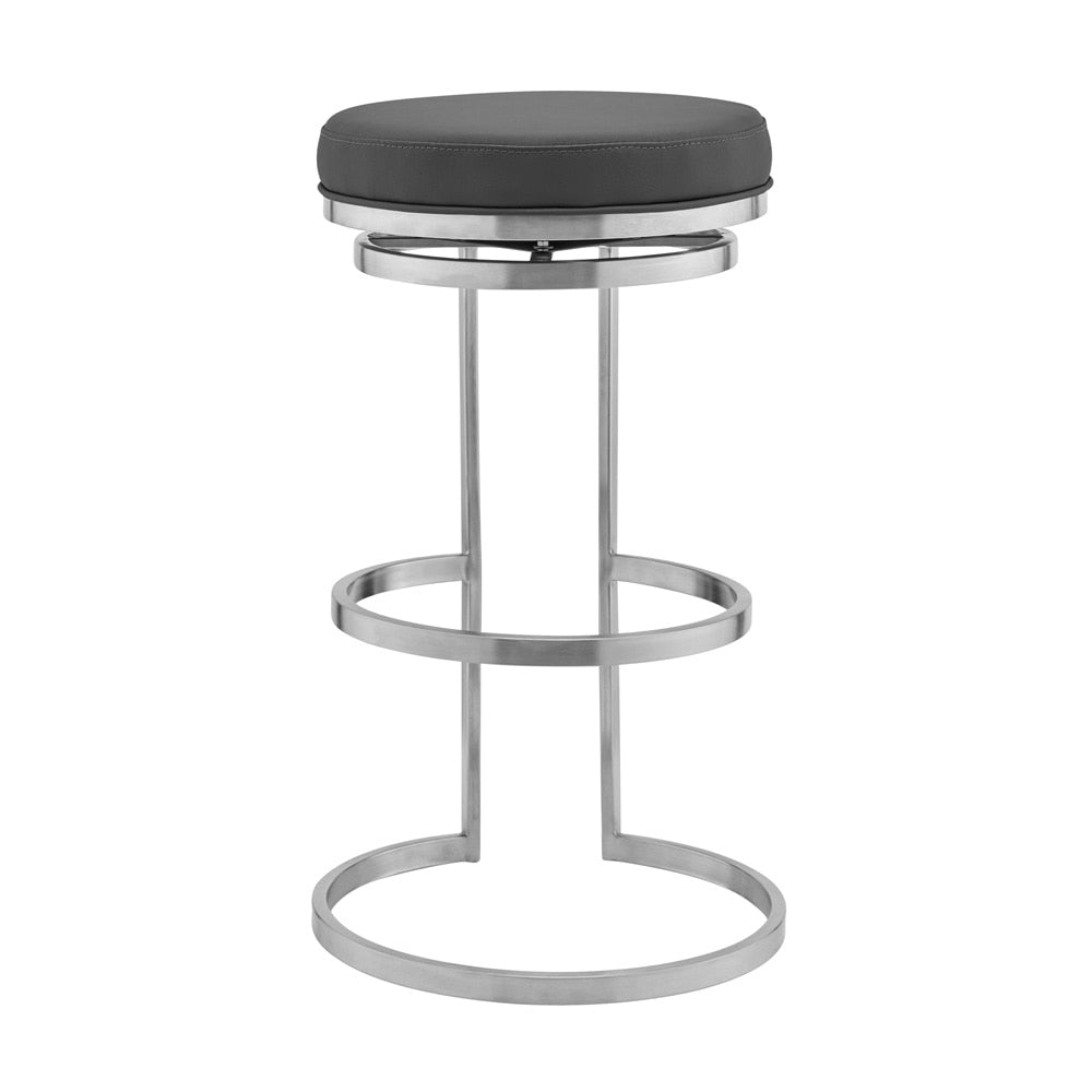 Armen Living - Vander 30in Gray Faux Leather and Brushed Stainless Steel Swivel Bar Stool - LCVDBABSGR30_CLOSEOUT veiw 3