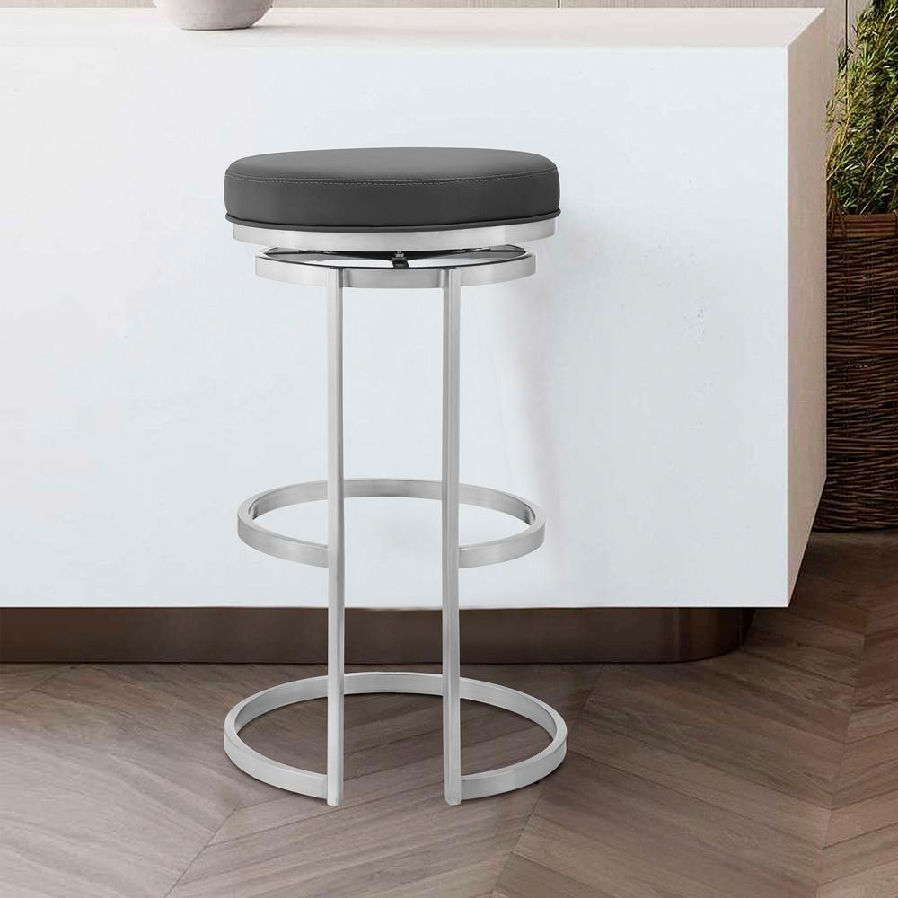 Armen Living - Vander 30in Gray Faux Leather and Brushed Stainless Steel Swivel Bar Stool - LCVDBABSGR30_CLOSEOUT veiw 7