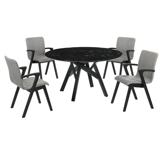 Armen Living - Venus and Varde 5 Piece Black Marble Round Dining Set - SETVEDIBLK5A veiw 1