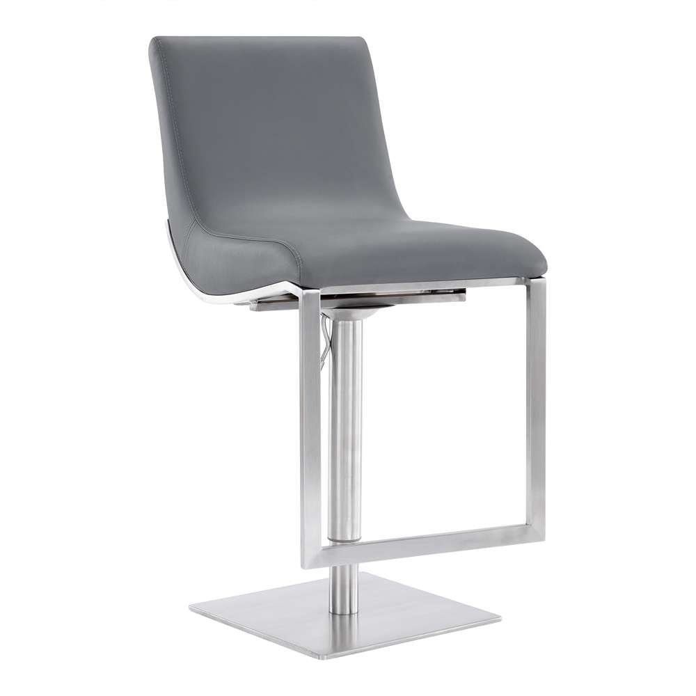 Armen Living - Victory Contemporary Swivel Barstool in Brushed Stainless Steel and Gray Faux Leather - LCVCSWBABSGR veiw 1