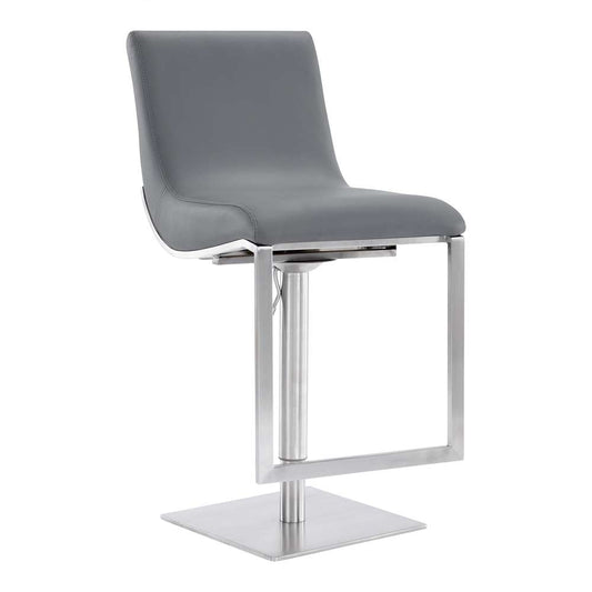 Armen Living - Victory Contemporary Swivel Barstool in Brushed Stainless Steel and Gray Faux Leather - LCVCSWBABSGR veiw 1