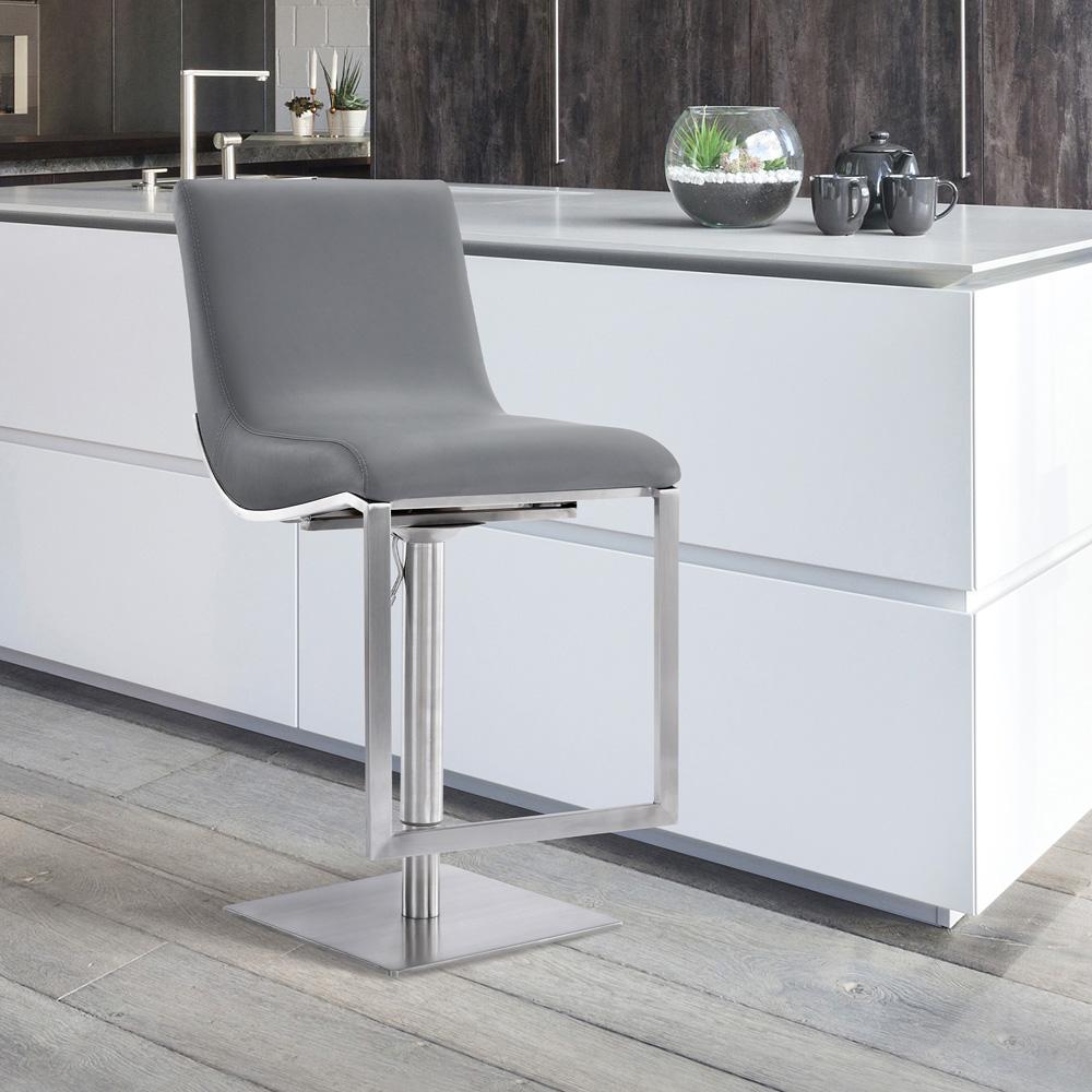 Armen Living - Victory Contemporary Swivel Barstool in Brushed Stainless Steel and Gray Faux Leather - LCVCSWBABSGR veiw 8