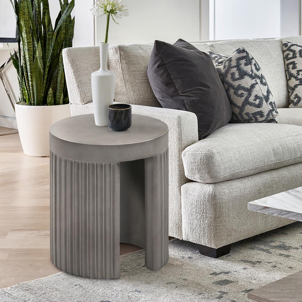 Armen Living - Wave Round Indoor or Outdoor Accent Stool End Table in Grey Concrete - LCLKSTGR veiw 7