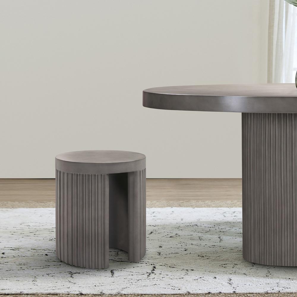 Armen Living - Wave Round Indoor or Outdoor Accent Stool End Table in Grey Concrete - LCLKSTGR veiw 8