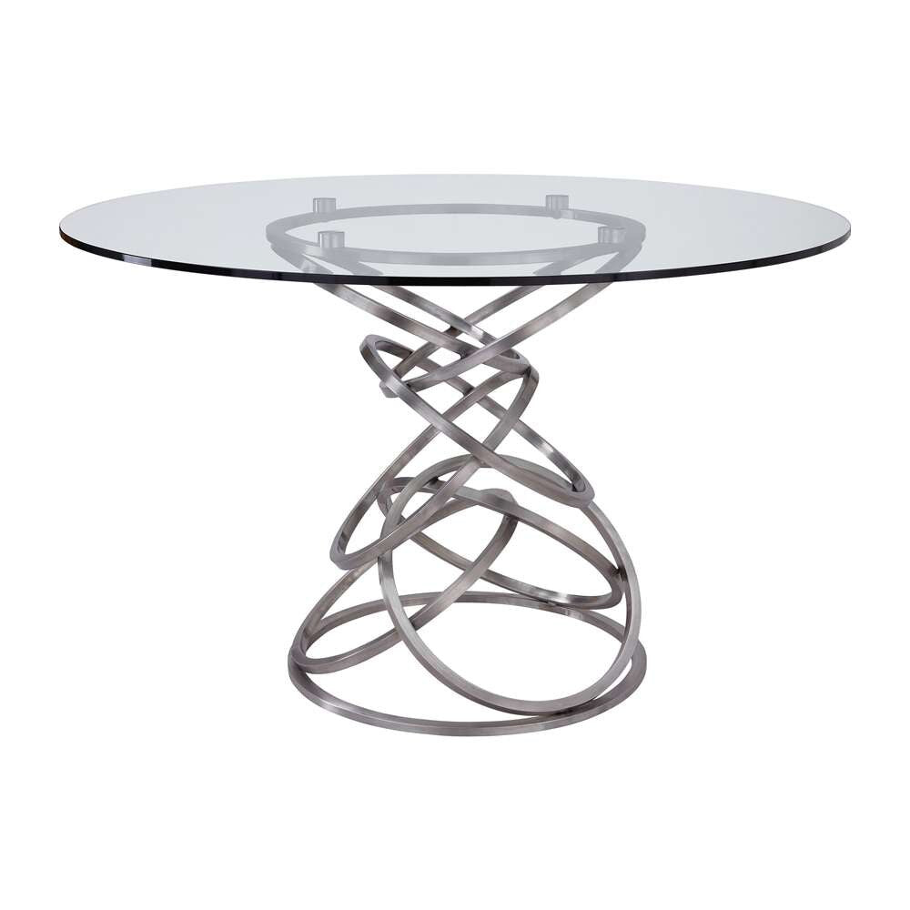 Armen Living - Wendy Contemporary Dining Table in Brushed Stainless Steel Finish and Clear Glass top - LCWNDIBS veiw 1