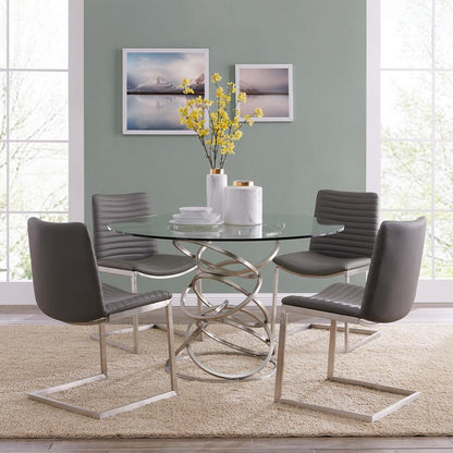 Armen Living - Wendy Contemporary Dining Table in Brushed Stainless Steel Finish and Clear Glass top - LCWNDIBS veiw 5