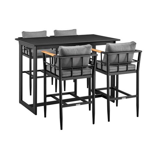 Armen Living - Wiglaf Outdoor Patio 5-Piece Bar Table Set in Aluminum with Grey Cushions - 840254333475 veiw 1