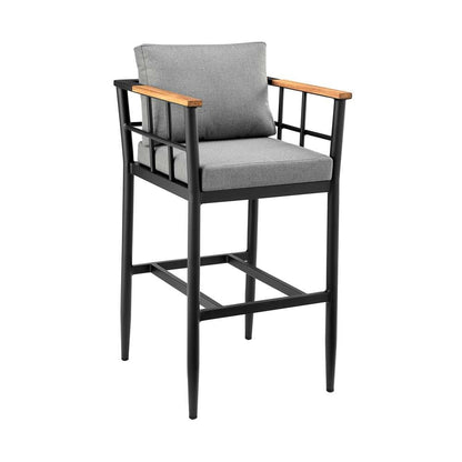Armen Living - Wiglaf Outdoor Patio 5-Piece Bar Table Set in Aluminum with Grey Cushions - 840254333475 veiw 2