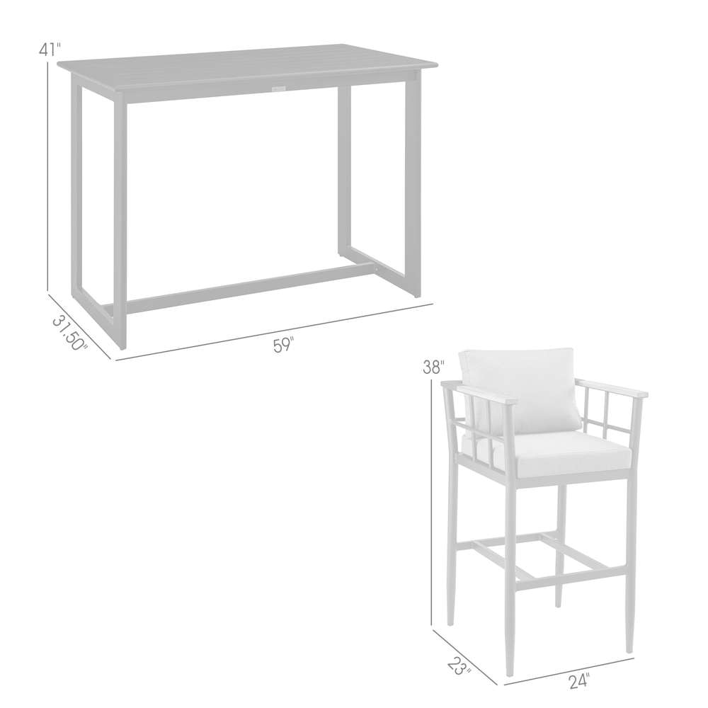 Armen Living - Wiglaf Outdoor Patio 5-Piece Bar Table Set in Aluminum with Grey Cushions - 840254333475 veiw 7