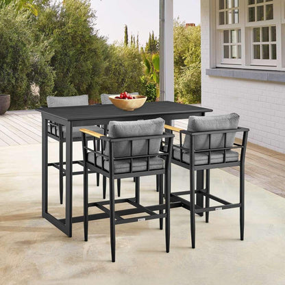 Armen Living - Wiglaf Outdoor Patio 5-Piece Bar Table Set in Aluminum with Grey Cushions - 840254333475 veiw 8