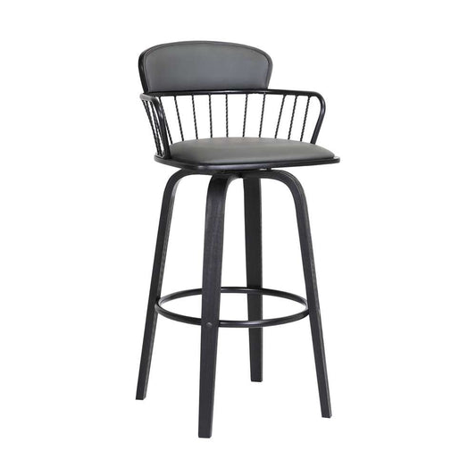 Armen Living  - Willow 25.5in Swivel Black Wood Counter Stool in Grey Faux Leather with Black Metal - LCWIBABLKGRY26 veiw 1