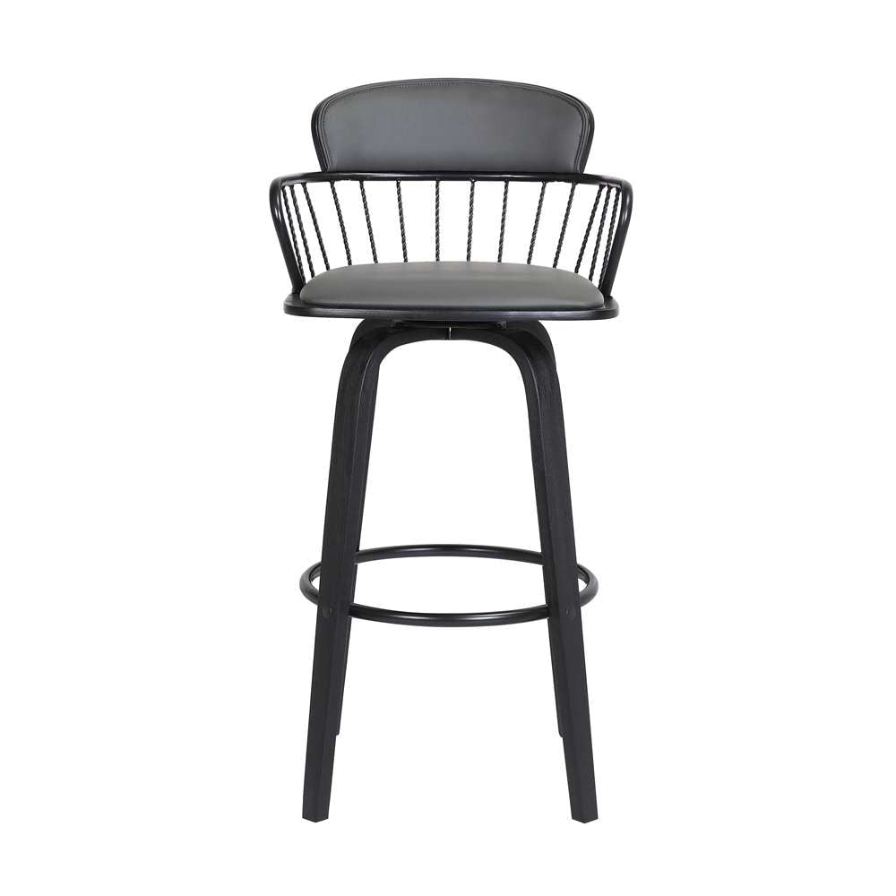 Armen Living  - Willow 25.5in Swivel Black Wood Counter Stool in Grey Faux Leather with Black Metal - LCWIBABLKGRY26 veiw 2