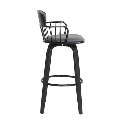 Armen Living  - Willow 25.5in Swivel Black Wood Counter Stool in Grey Faux Leather with Black Metal - LCWIBABLKGRY26 veiw 3