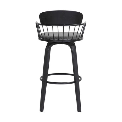 Armen Living  - Willow 25.5in Swivel Black Wood Counter Stool in Grey Faux Leather with Black Metal - LCWIBABLKGRY26 veiw 5