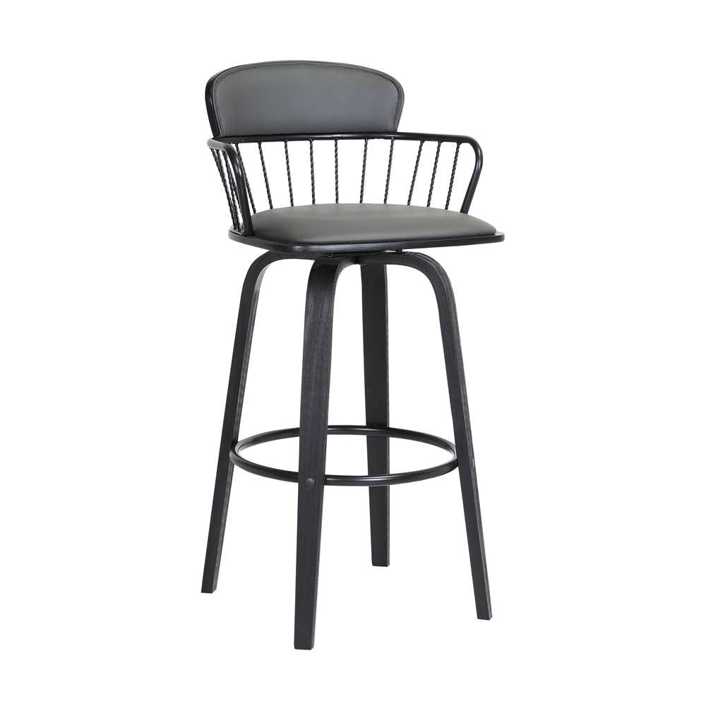 Armen Living  - Willow 30in Swivel Black Wood Bar Stool in Grey Faux Leather with Black Metal - LCWIBABLKGRY30 veiw 1