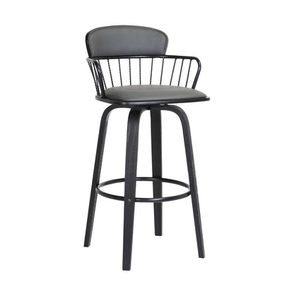 Armen Living  - Willow 30in Swivel Black Wood Bar Stool in Grey Faux Leather with Black Metal - LCWIBABLKGRY30 veiw 1