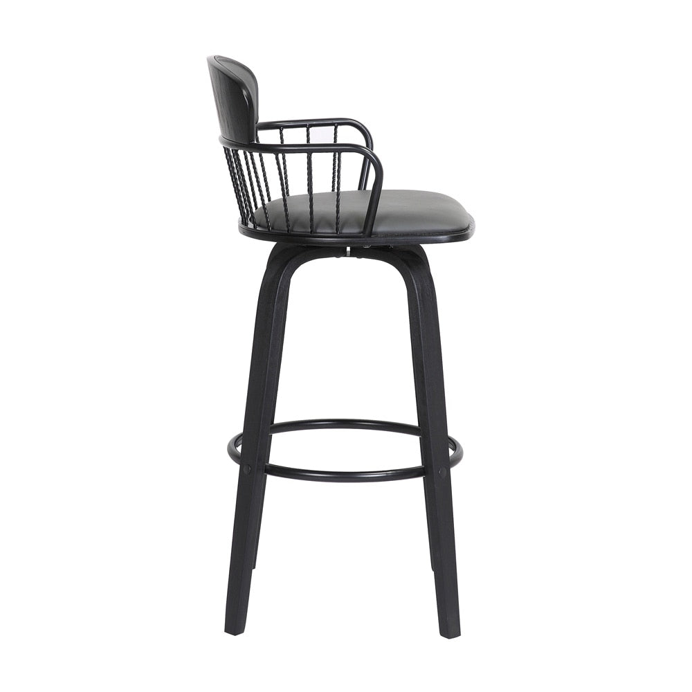 Armen Living  - Willow 30in Swivel Black Wood Bar Stool in Grey Faux Leather with Black Metal - LCWIBABLKGRY30 veiw 3