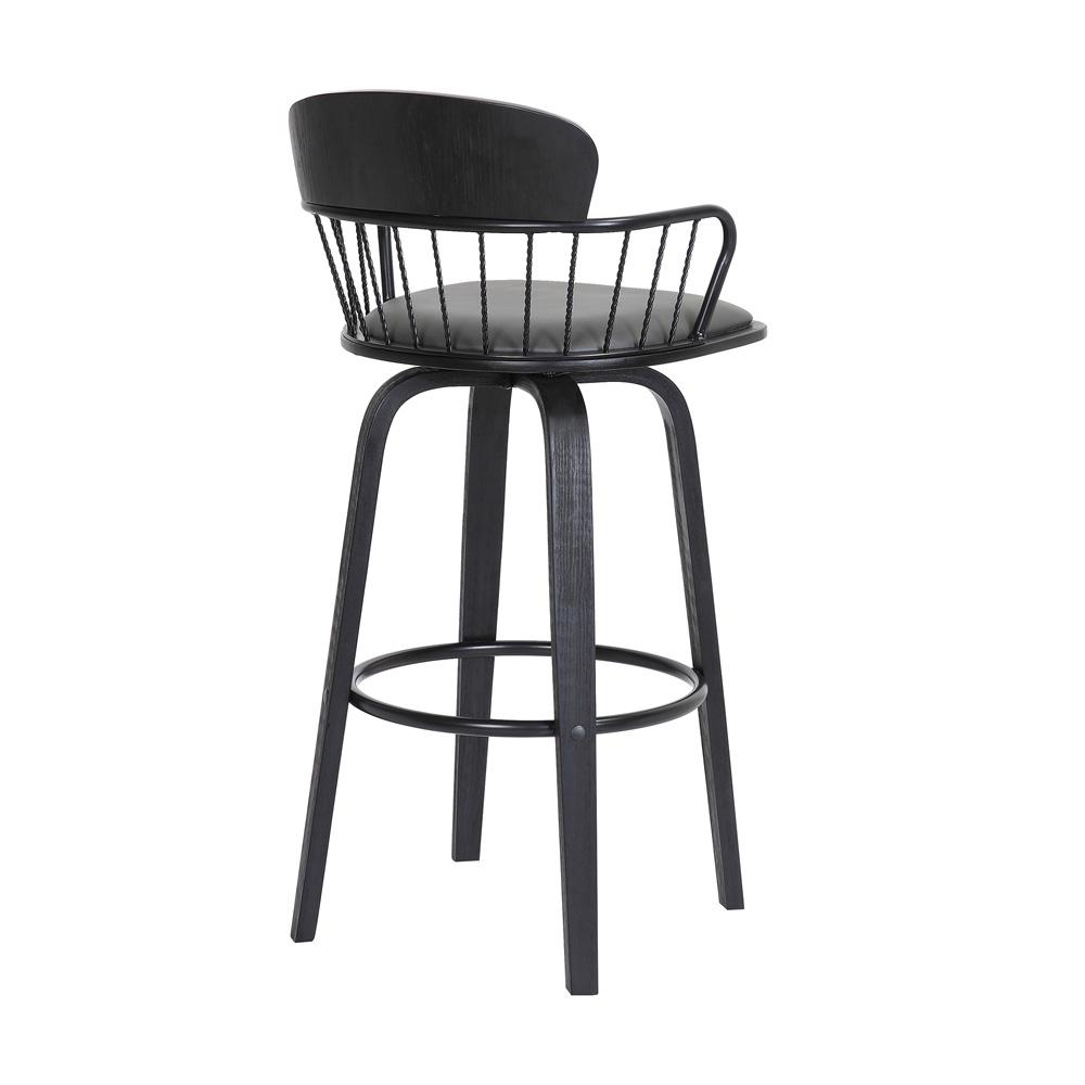 Armen Living  - Willow 30in Swivel Black Wood Bar Stool in Grey Faux Leather with Black Metal - LCWIBABLKGRY30 veiw 4
