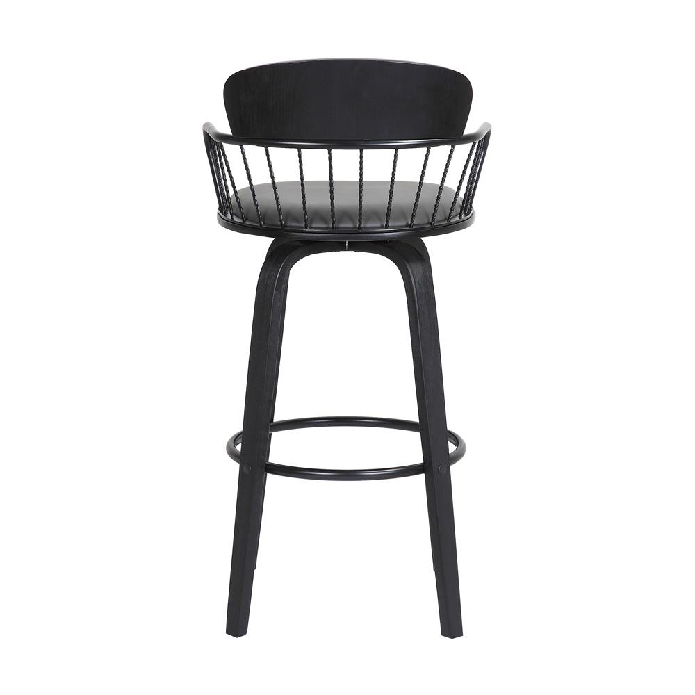 Armen Living  - Willow 30in Swivel Black Wood Bar Stool in Grey Faux Leather with Black Metal - LCWIBABLKGRY30 veiw 5