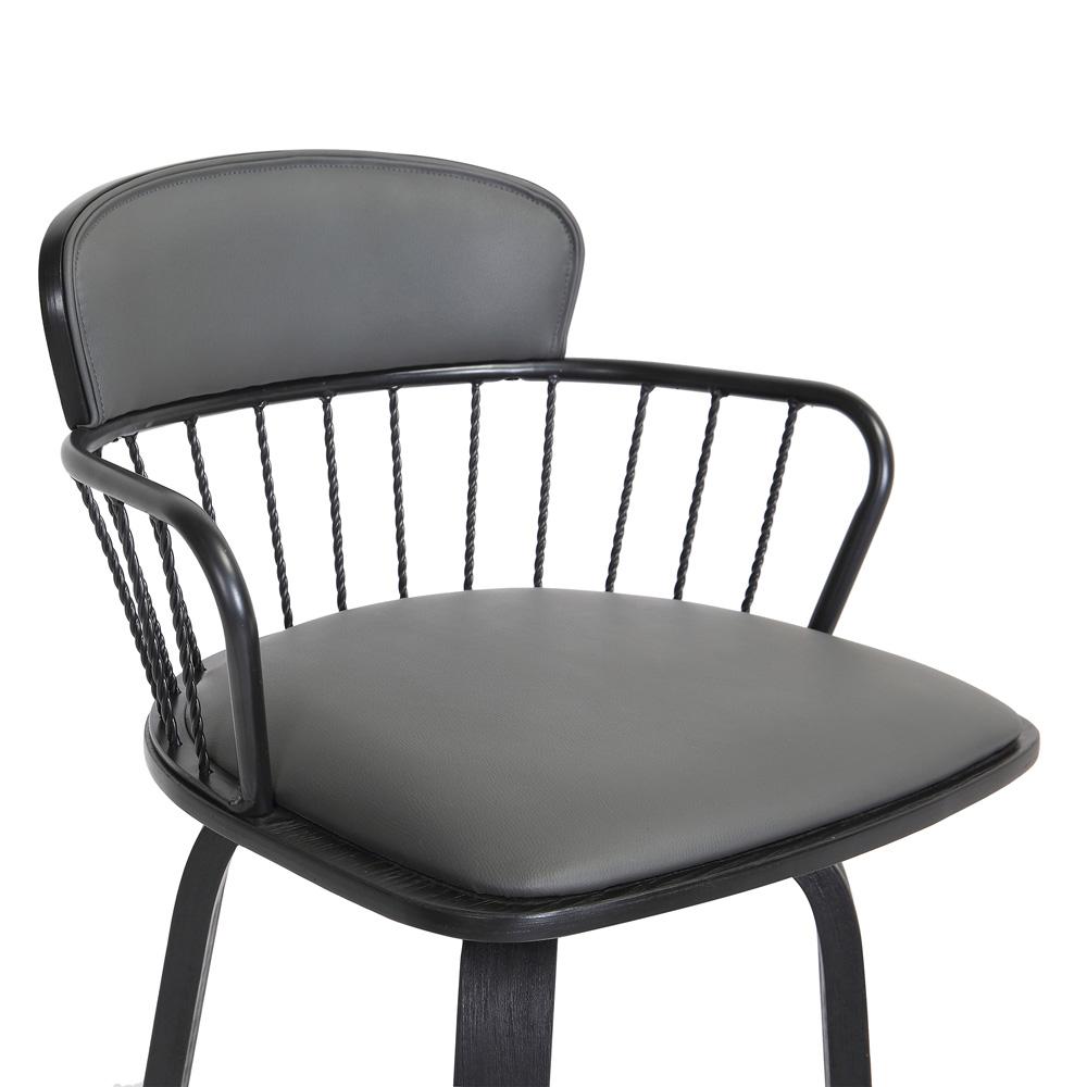 Armen Living  - Willow 30in Swivel Black Wood Bar Stool in Grey Faux Leather with Black Metal - LCWIBABLKGRY30 veiw 6
