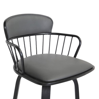 Armen Living  - Willow 30in Swivel Black Wood Bar Stool in Grey Faux Leather with Black Metal - LCWIBABLKGRY30 veiw 6