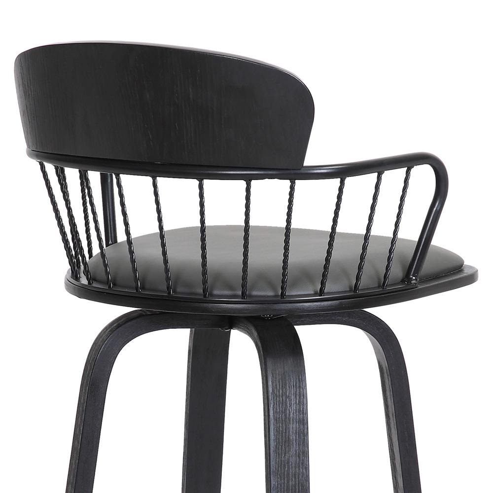 Armen Living  - Willow 30in Swivel Black Wood Bar Stool in Grey Faux Leather with Black Metal - LCWIBABLKGRY30 veiw 7