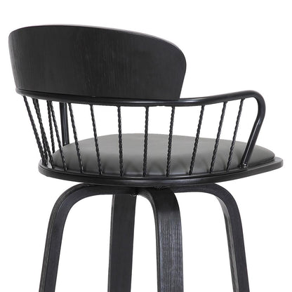 Armen Living  - Willow 30in Swivel Black Wood Bar Stool in Grey Faux Leather with Black Metal - LCWIBABLKGRY30 veiw 7
