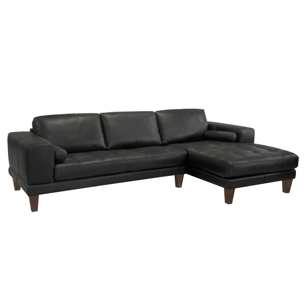 Armen Living - Wynne Contemporary Sectional in Genuine Black Leather with Brown Wood Legs - LCWYSEBLACK veiw 1