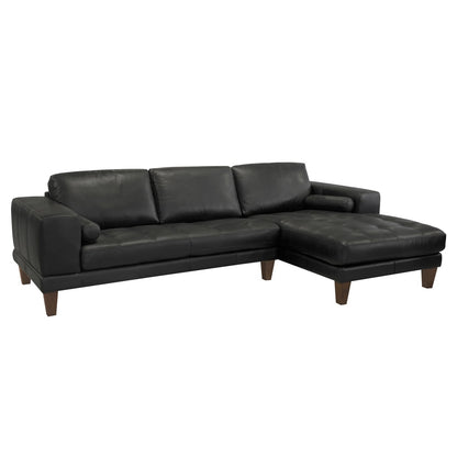 Armen Living - Wynne Contemporary Sectional in Genuine Black Leather with Brown Wood Legs - LCWYSEBLACK veiw 1