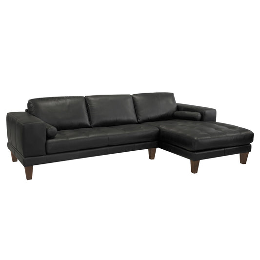 Armen Living - Wynne Contemporary Sectional in Genuine Black Leather with Brown Wood Legs - LCWYSEBLACK veiw 1