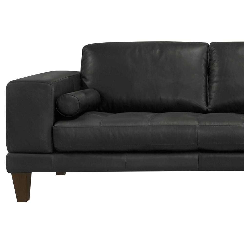 Armen Living - Wynne Contemporary Sectional in Genuine Black Leather with Brown Wood Legs - LCWYSEBLACK veiw 3