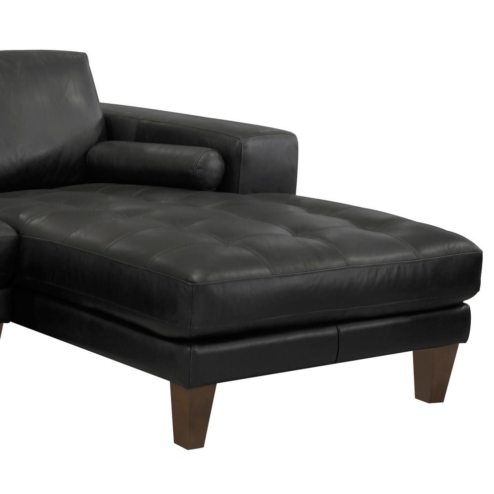Armen Living - Wynne Contemporary Sectional in Genuine Black Leather with Brown Wood Legs - LCWYSEBLACK veiw 4