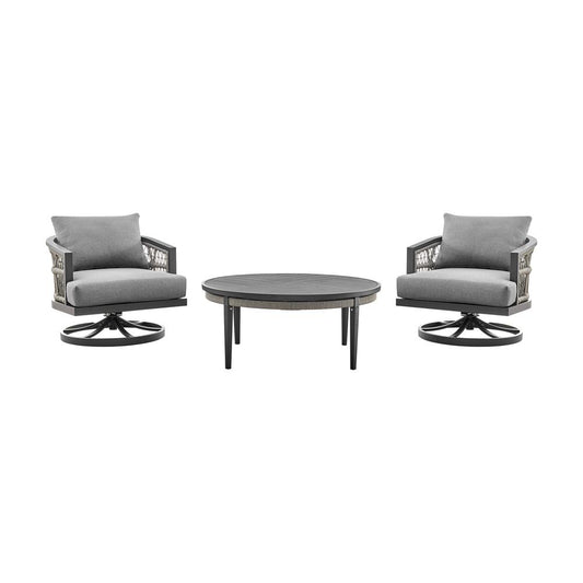 Armen Living - Zella Outdoor Patio 3 Piece Swivel Seating Set in Aluminum with Light Gray Rope and Cushions - SETODZE3GRY veiw 1