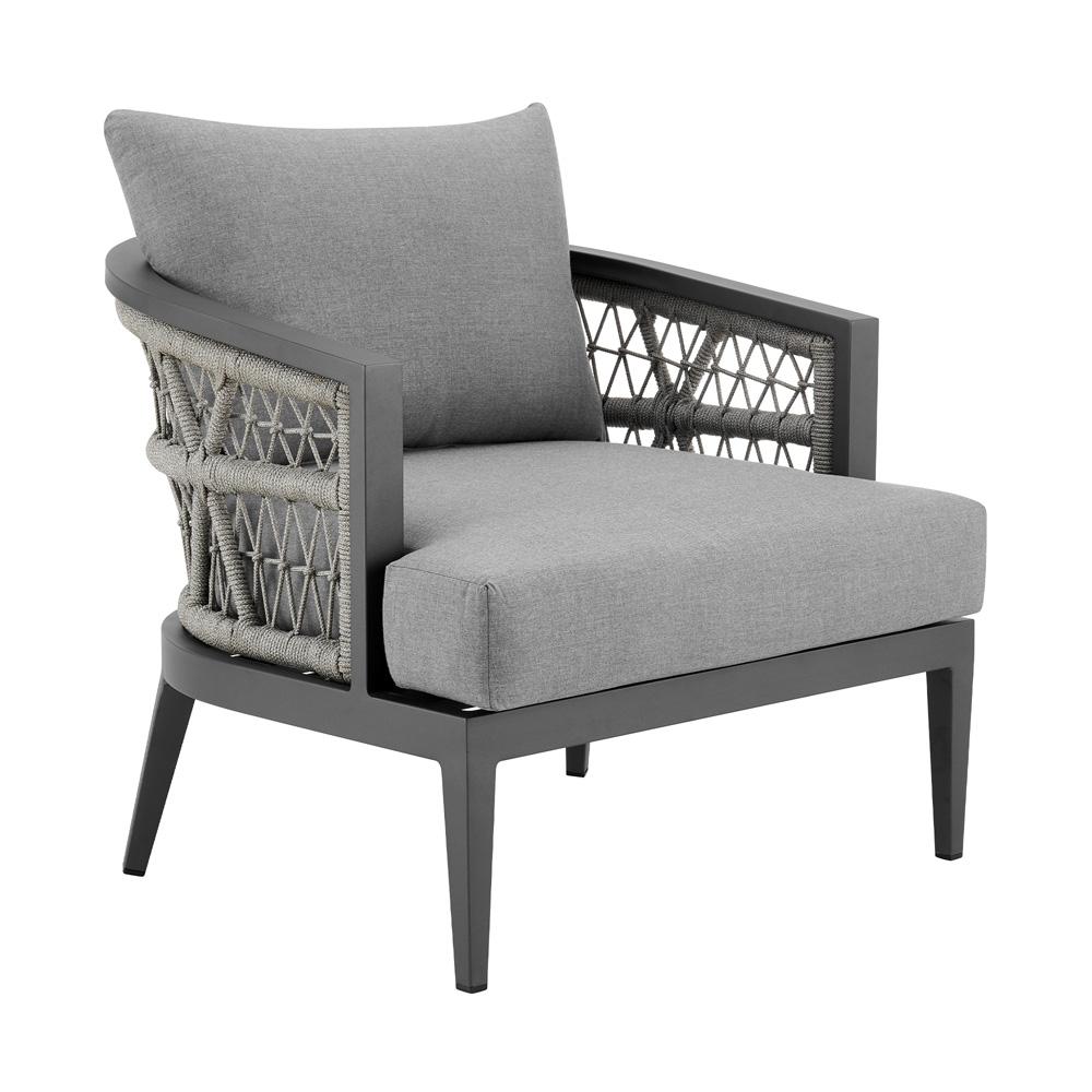 Armen Living - Zella Outdoor Patio 4 Piece Conversation Set in Aluminum with Light Gray Rope and Cushions - SETODZE4GRY veiw 4