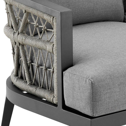Armen Living - Zella Outdoor Patio 4 Piece Conversation Set in Aluminum with Light Gray Rope and Cushions - SETODZE4GRY veiw 7