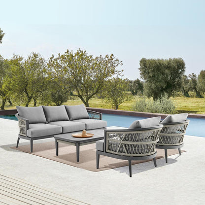 Armen Living - Zella Outdoor Patio 4 Piece Conversation Set in Aluminum with Light Gray Rope and Cushions - SETODZE4GRY veiw 8
