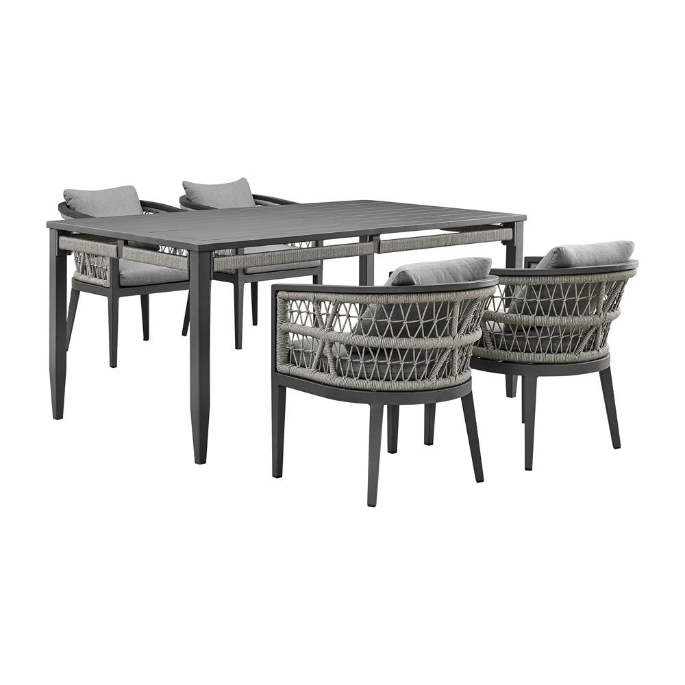 Armen Living - Zella Outdoor Patio 5 Piece Dining Set in Aluminum with Light Gray Rope and Cushions - SETODZE5GRY veiw 1