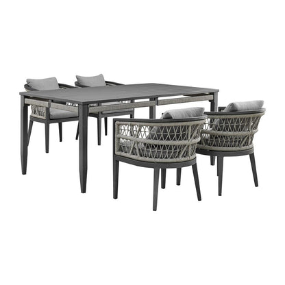 Armen Living - Zella Outdoor Patio 5 Piece Dining Set in Aluminum with Light Gray Rope and Cushions - SETODZE5GRY veiw 1