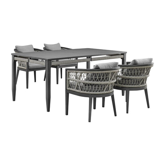 Armen Living - Zella Outdoor Patio 5 Piece Dining Set in Aluminum with Light Gray Rope and Cushions - SETODZE5GRY veiw 1