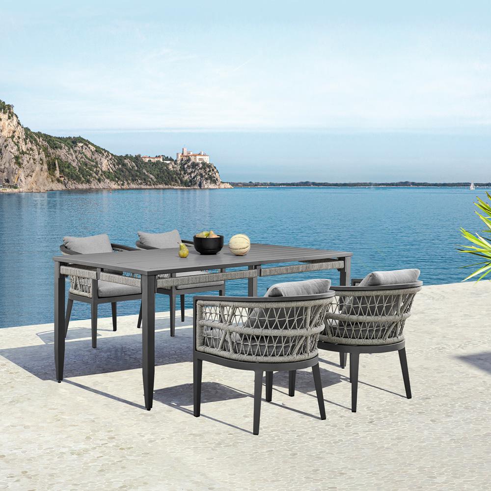 Armen Living - Zella Outdoor Patio 5 Piece Dining Set in Aluminum with Light Gray Rope and Cushions - SETODZE5GRY veiw 8
