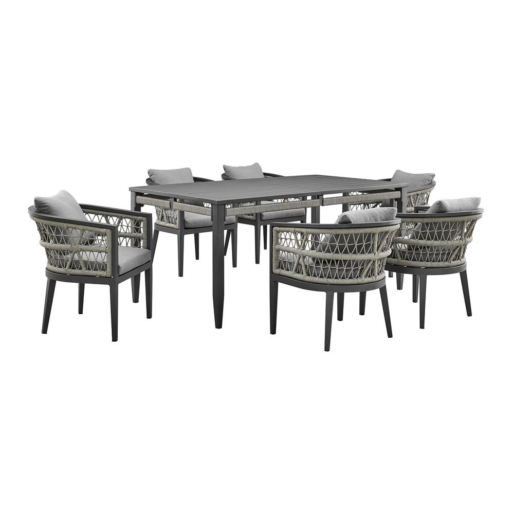 Armen Living - Zella Outdoor Patio 7 Piece Dining Set in Aluminum with Light Gray Rope and Cushions - SETODZE7GRY veiw 1