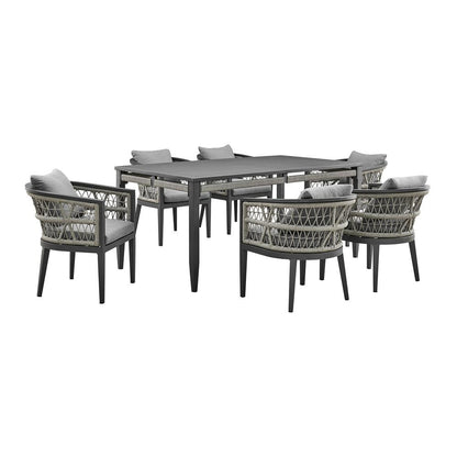 Armen Living - Zella Outdoor Patio 7 Piece Dining Set in Aluminum with Light Gray Rope and Cushions - SETODZE7GRY veiw 1