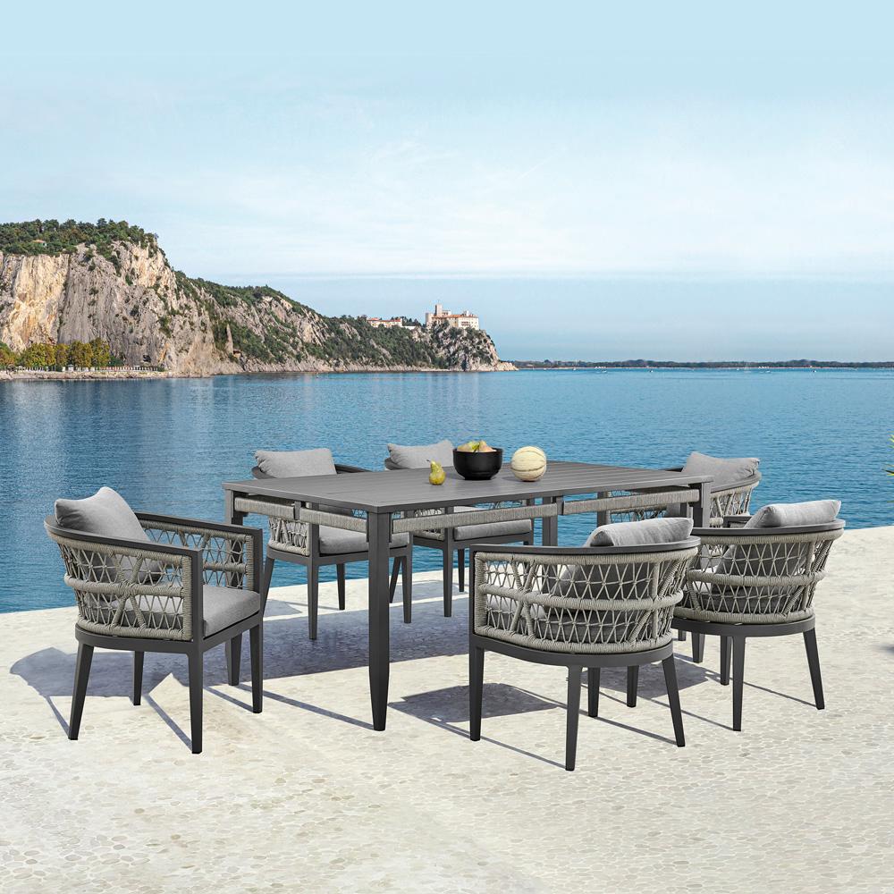Armen Living - Zella Outdoor Patio 7 Piece Dining Set in Aluminum with Light Gray Rope and Cushions - SETODZE7GRY veiw 8