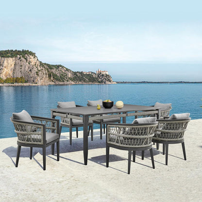 Armen Living - Zella Outdoor Patio 7 Piece Dining Set in Aluminum with Light Gray Rope and Cushions - SETODZE7GRY veiw 8