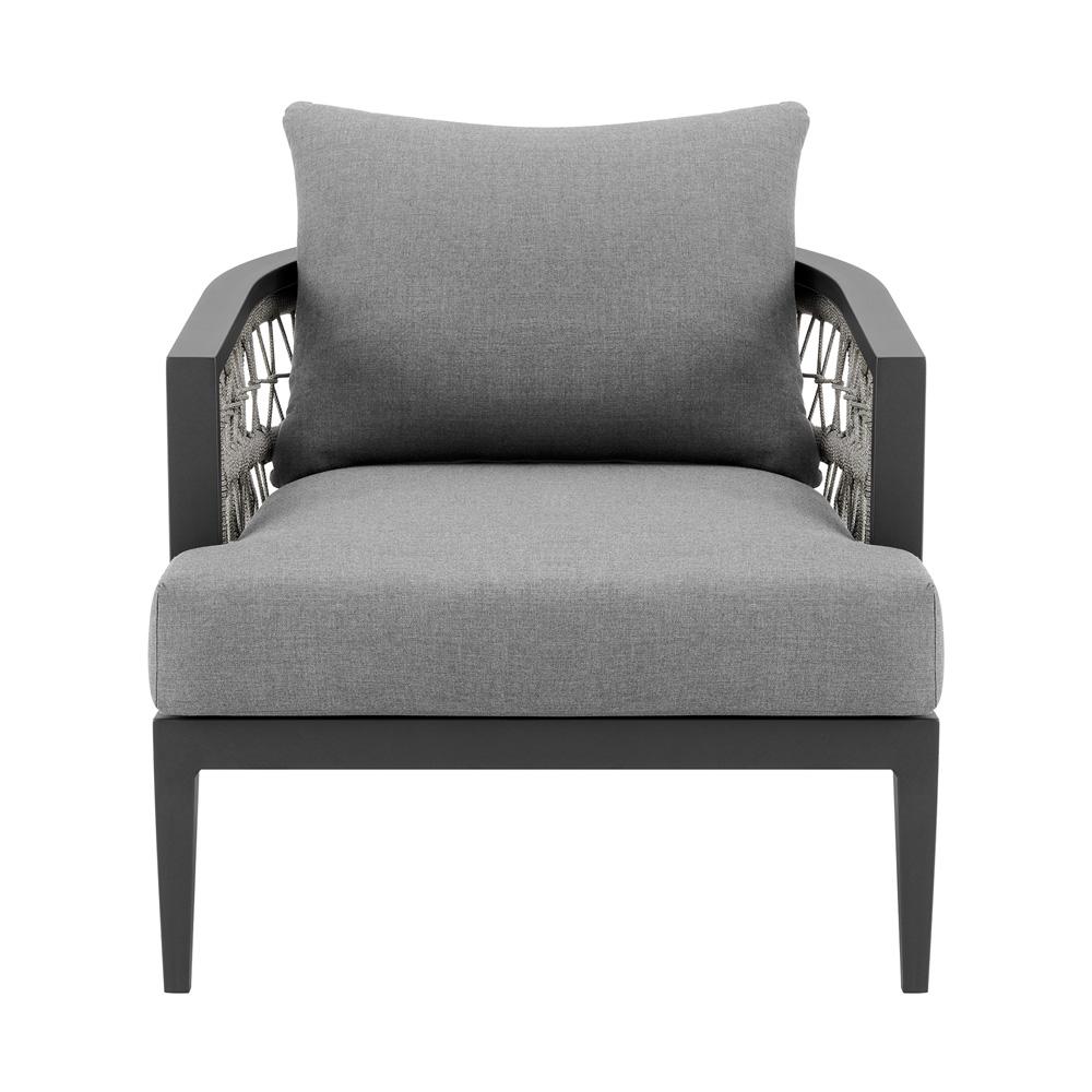 Armen Living - Zella Outdoor Patio Armchair in Aluminum with Light Gray Rope and Earl Gray Cushions - LCZECHGRY veiw 2
