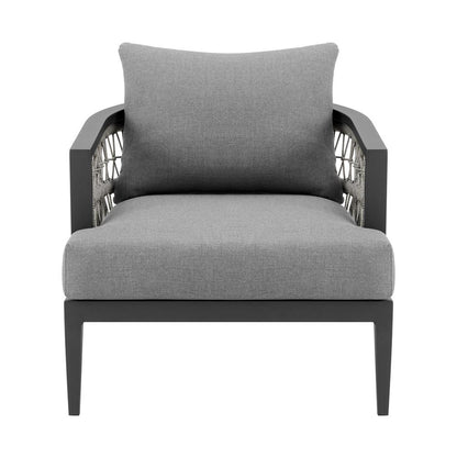 Armen Living - Zella Outdoor Patio Armchair in Aluminum with Light Gray Rope and Earl Gray Cushions - LCZECHGRY veiw 2