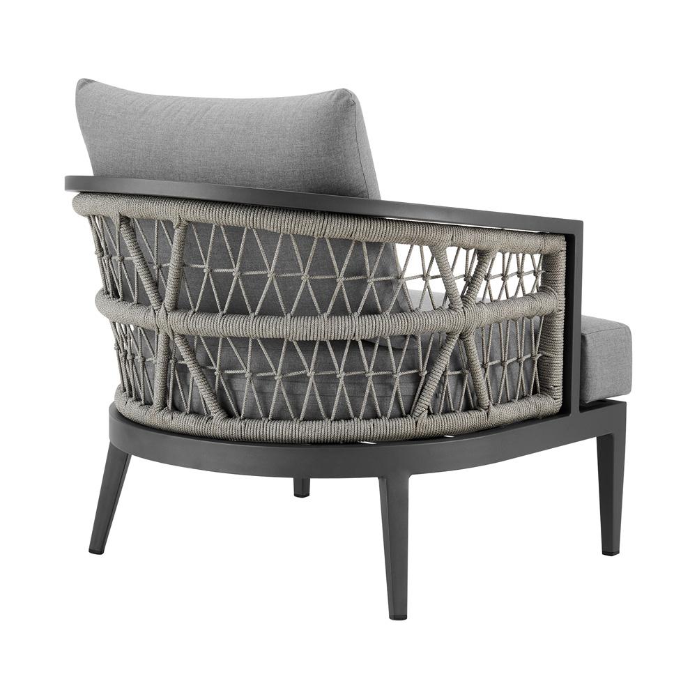 Armen Living - Zella Outdoor Patio Armchair in Aluminum with Light Gray Rope and Earl Gray Cushions - LCZECHGRY veiw 3